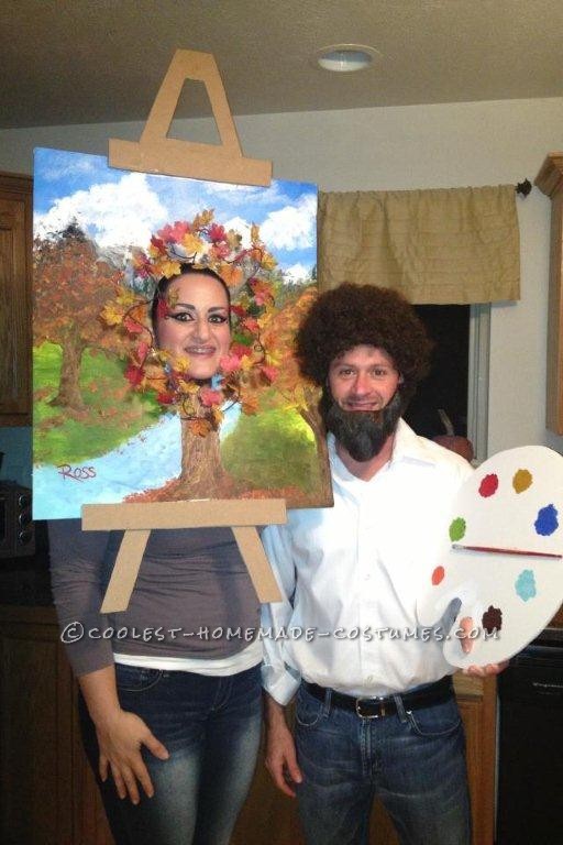 Last-Minute Halloween Couple Costume: Bob Ross and his Happy Little Tree