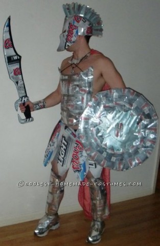 Awesome Coors Light Spartan Knight Costume Made of Boxes and Cans!