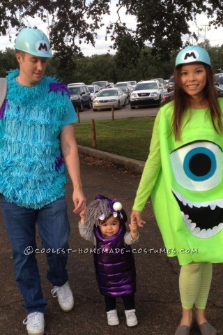 Cool DIY Monsters Inc. Family Costume: Sully, Mike and Boo