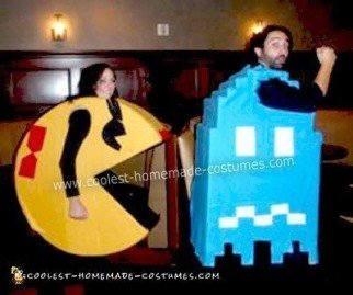 Coolest Homemade Ms. Pacman Chasing Blue Ghost Costumes